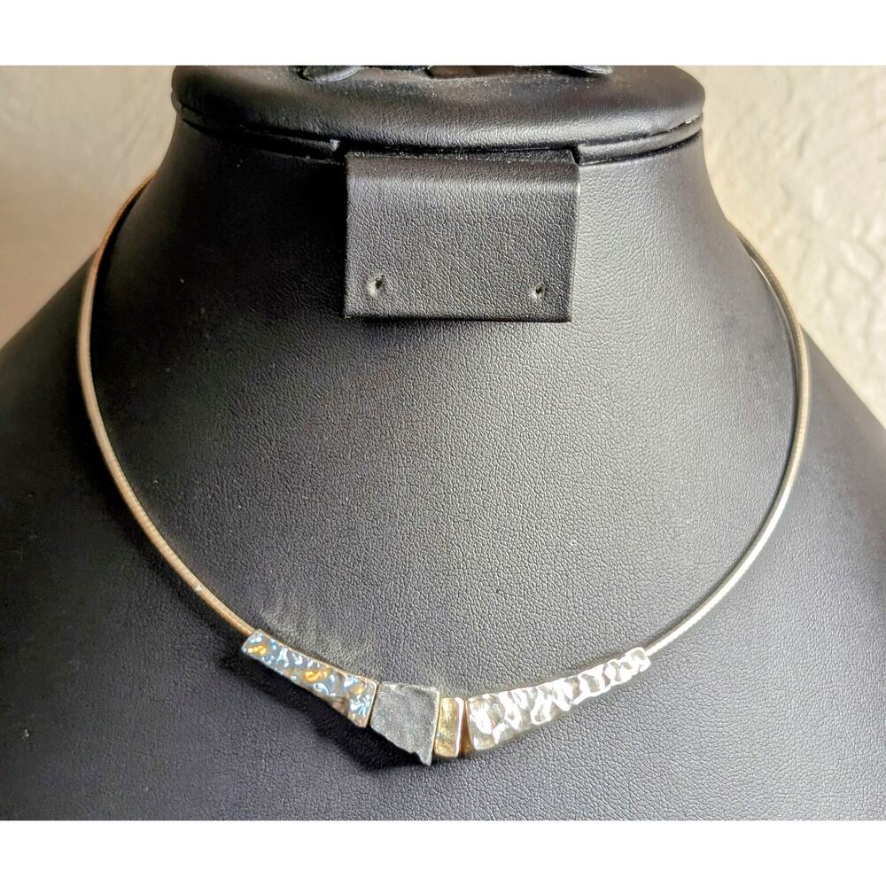925 Sterling Silver Wire Cable Multi Color/Finish Hammered Bead 16" Necklace